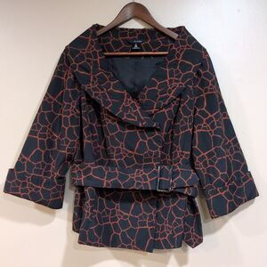 Ali Miles Blazer Belted Lined Giraffe Black Red Orange Office Womens 14 Jacket